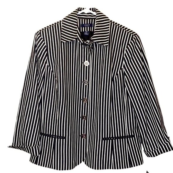 Chaps Jackets & Blazers - NWT CHAPS Nautical Black and White Stripe Blazer Ralph Lauren Beverly Hills XL